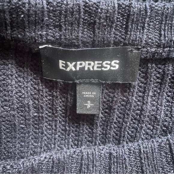 Express Black Chunky Knit Cotton Blend 3/4 Sleeve Pullover Sweater - Picture 4 of 5